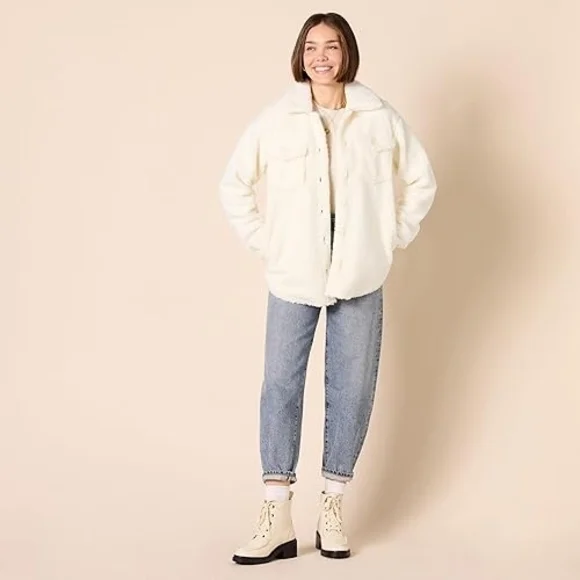 NWOT GOODTHREADS Cream Teddy Sherpa-Lined Jacket - Picture 4 of 9